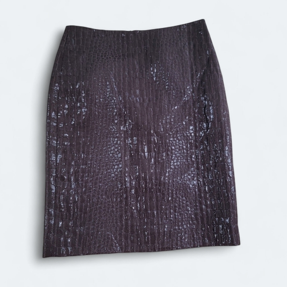 Leslie Stuart Brown Skirt Size 4 Textured Croc Embossed With Sheen Dressy